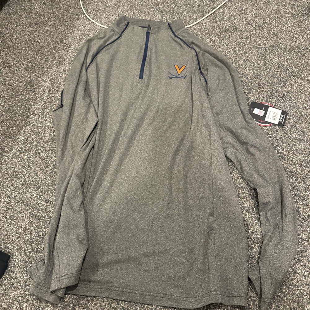 NWT UVA Gray and Navy Quarter-Zip Pullover